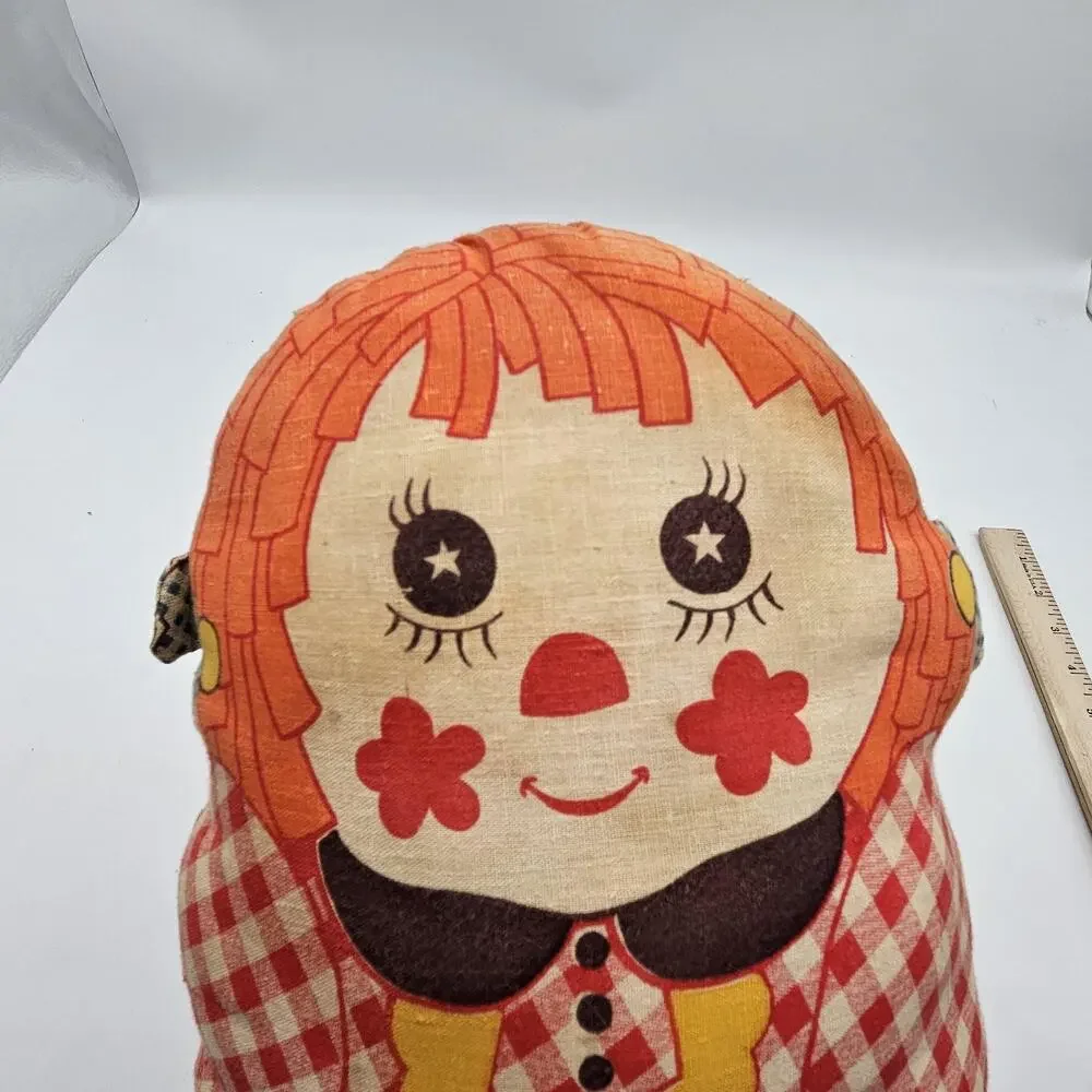Vintage Raggedy Ann Style Stuffed Cloth Pillow Doll Handmade Cut‎ & Sew Folk Art